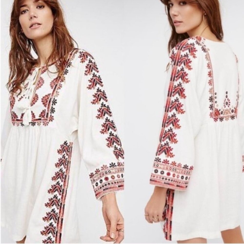 Free People "Starlight" Embroidered Linen Mini Dress